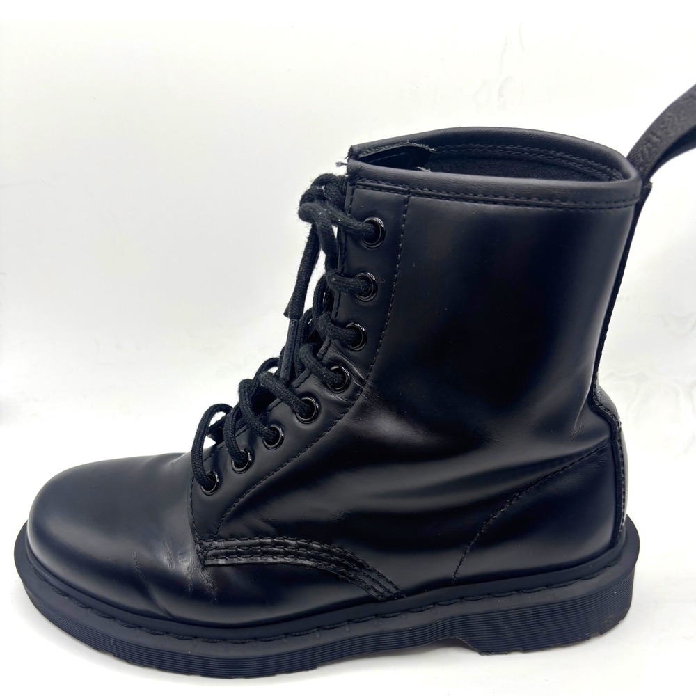 Dr. Martens 1460 Mono Black Smooth Leather Lace Up Boots 8 Eye Combat Boots